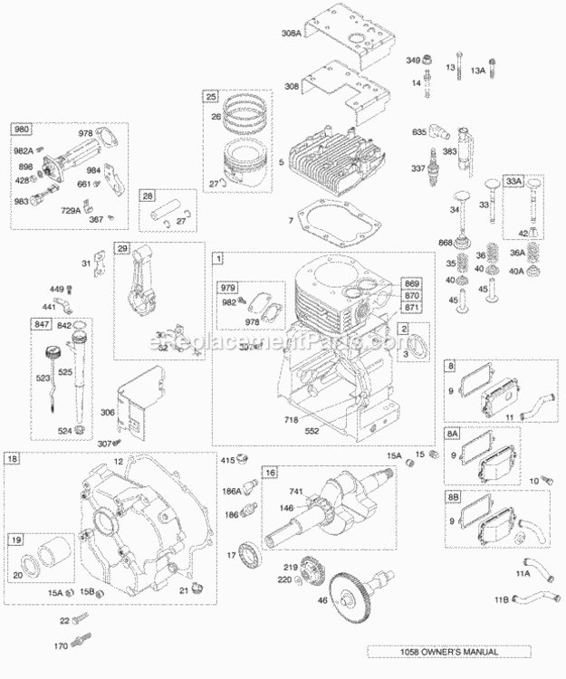 CrankcaseCover_Sump_Crankshaft_Piston_Oil Diagram and Parts List for 19G412-1129-E1  Briggs and Stratton Engine